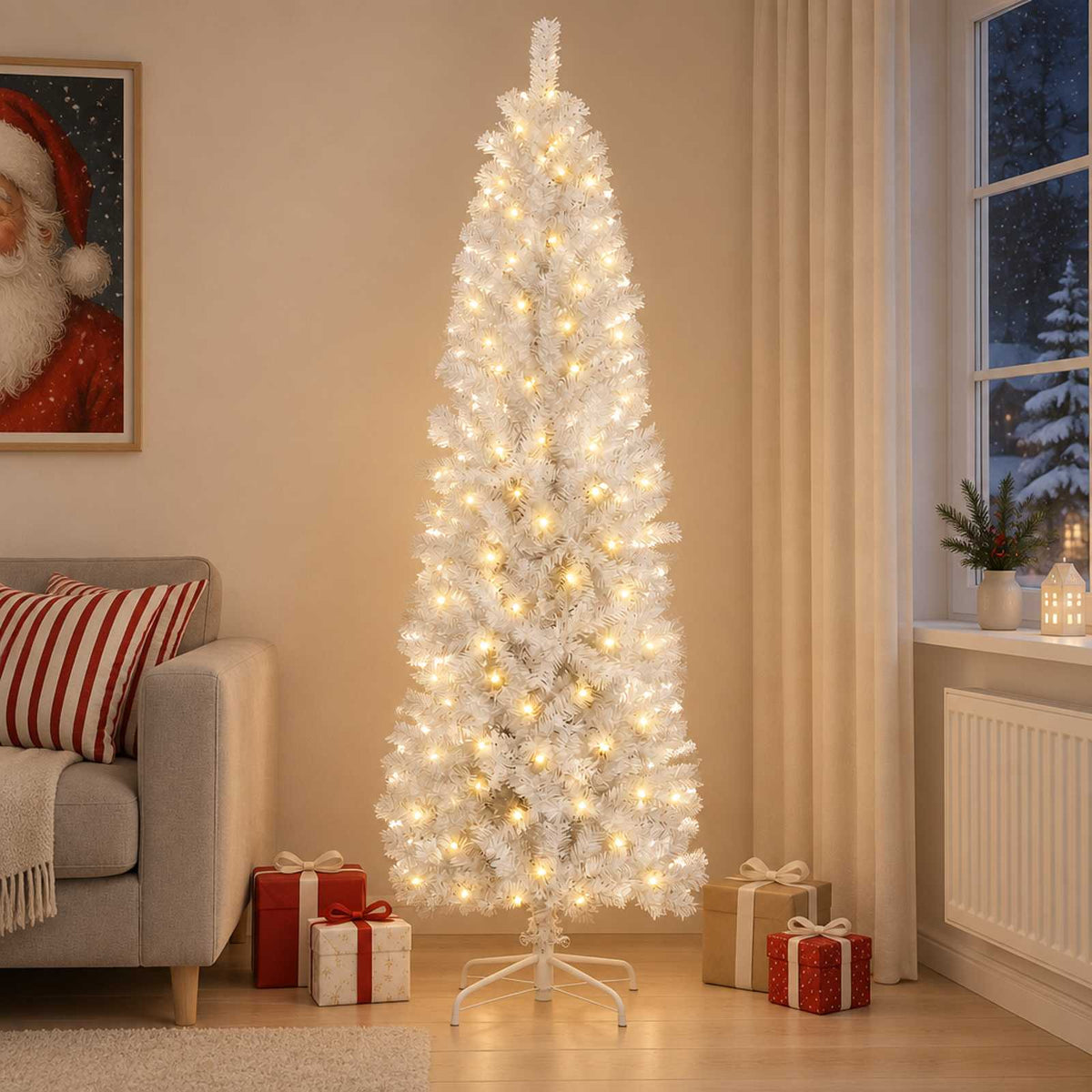 Dirbtinis lieknas Kalėdų medis 240 cm 300 LED Šilta balta