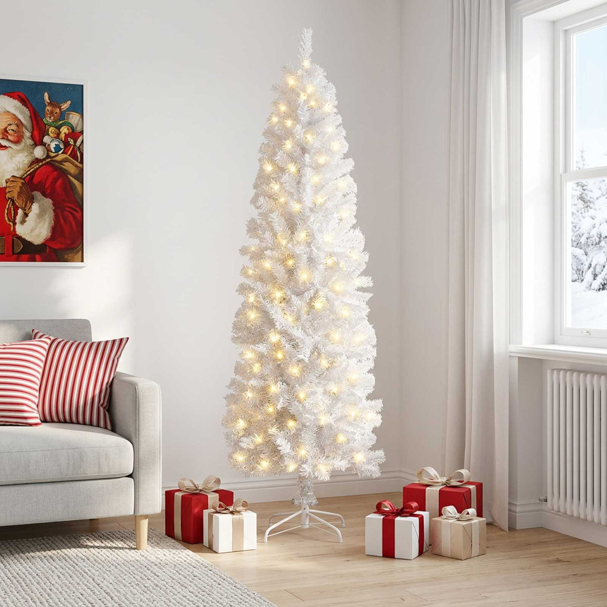Dirbtinis lieknas Kalėdų medis 210 cm 300 LED Šilta balta