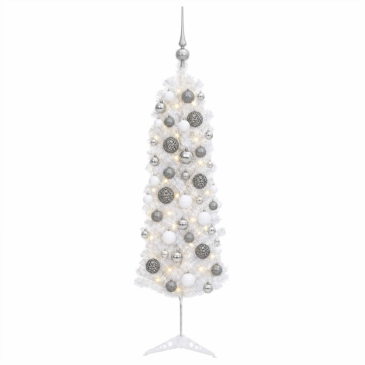 Dirbtinė siaura kalėdinė eglutė su žaisliuku 120 cm 150 LED