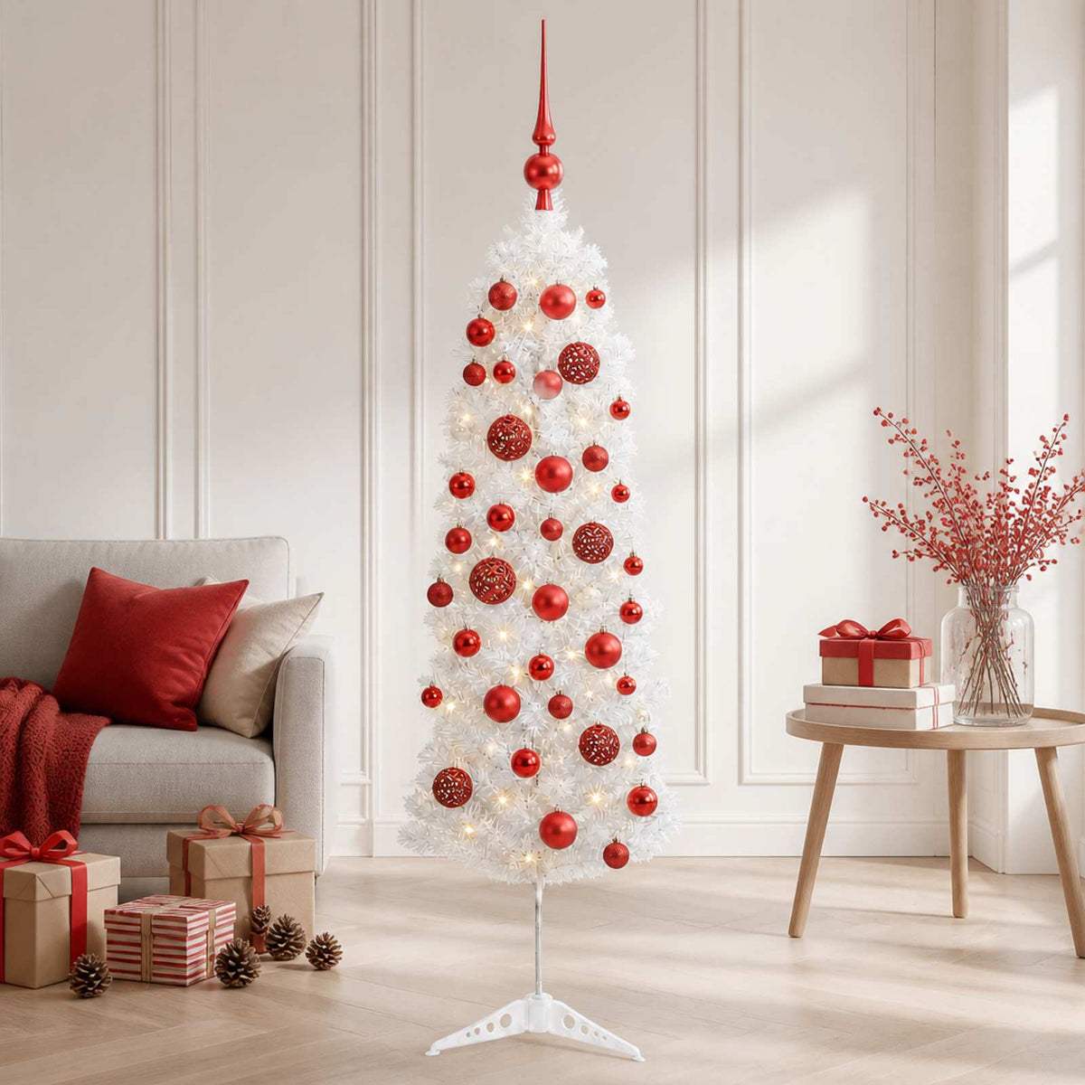 Dirbtinė siaura kalėdinė eglutė su žaisliuku 150 cm 150 LED