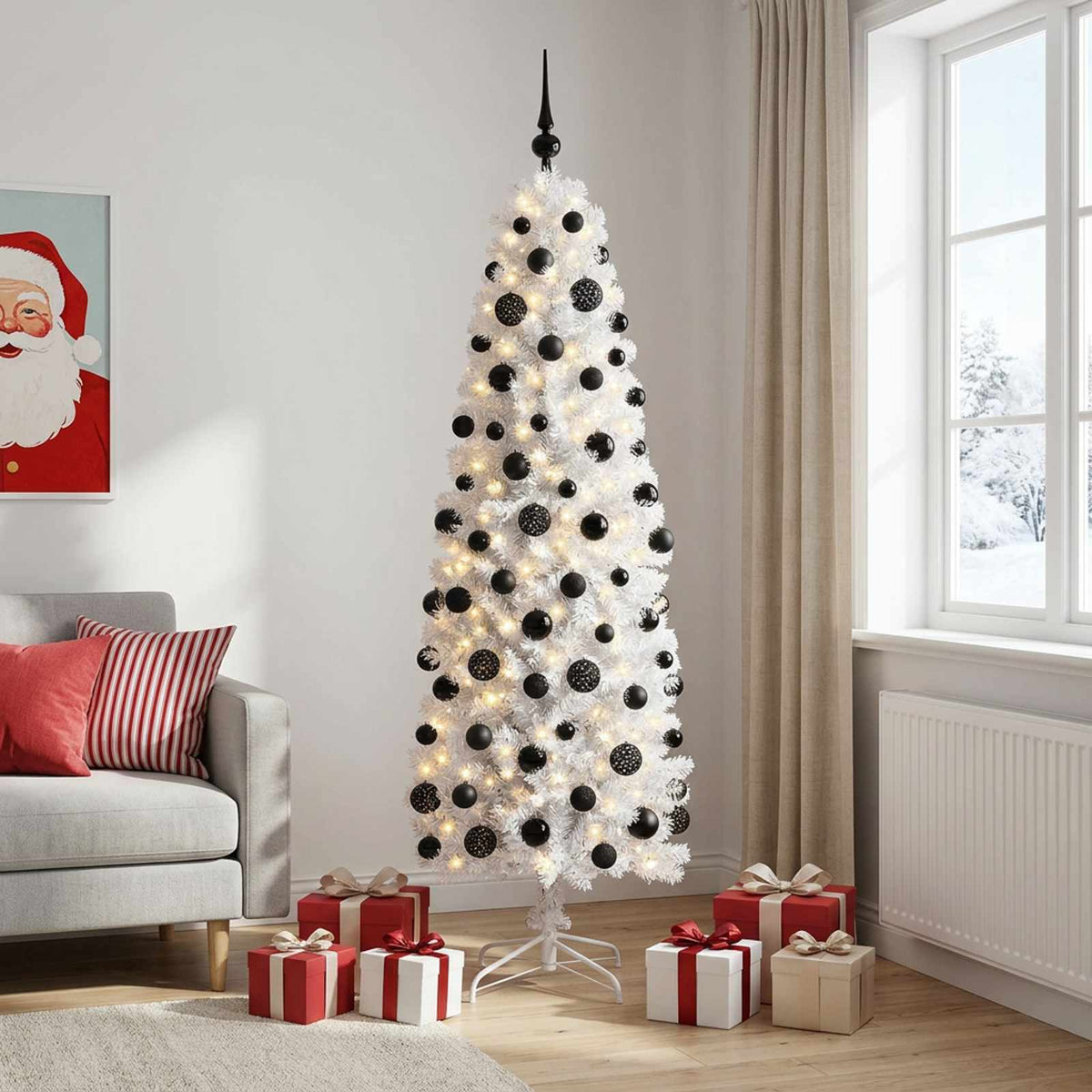 Dirbtinė siaura kalėdinė eglutė su žaisliuku 210 cm 300 LED