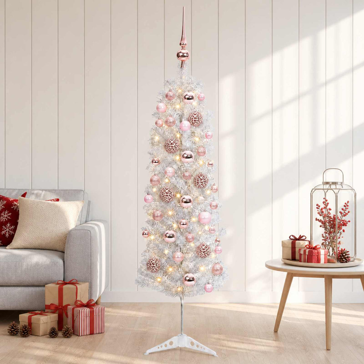 Dirbtinė siaura kalėdinė eglutė su žaisliuku 120 cm 150 LED