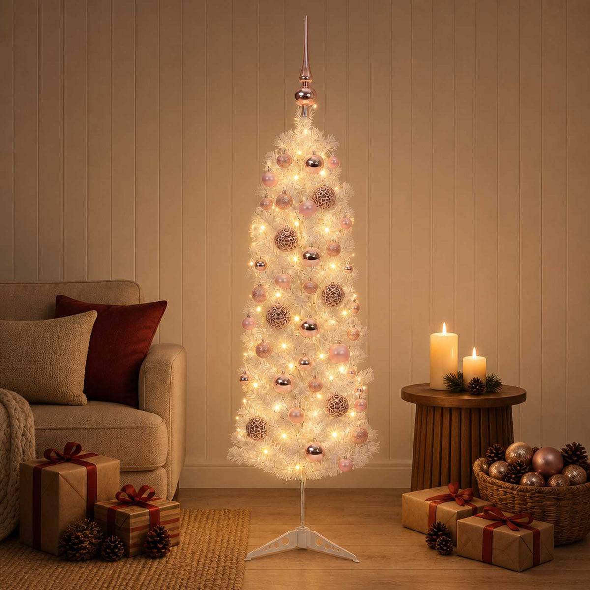 Dirbtinė siaura kalėdinė eglutė su žaisliuku 150 cm 150 LED