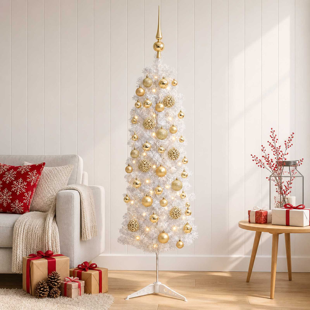 Dirbtinė siaura kalėdinė eglutė su žaisliuku 120 cm 150 LED