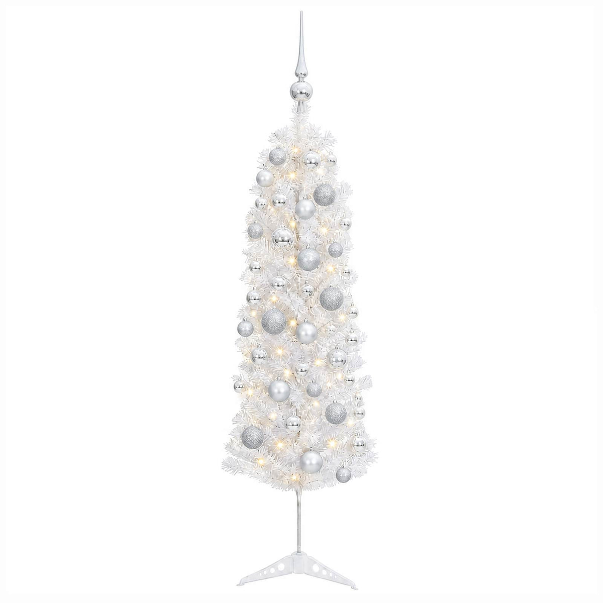 Dirbtinė siaura kalėdinė eglutė su žaisliuku 120 cm 150 LED