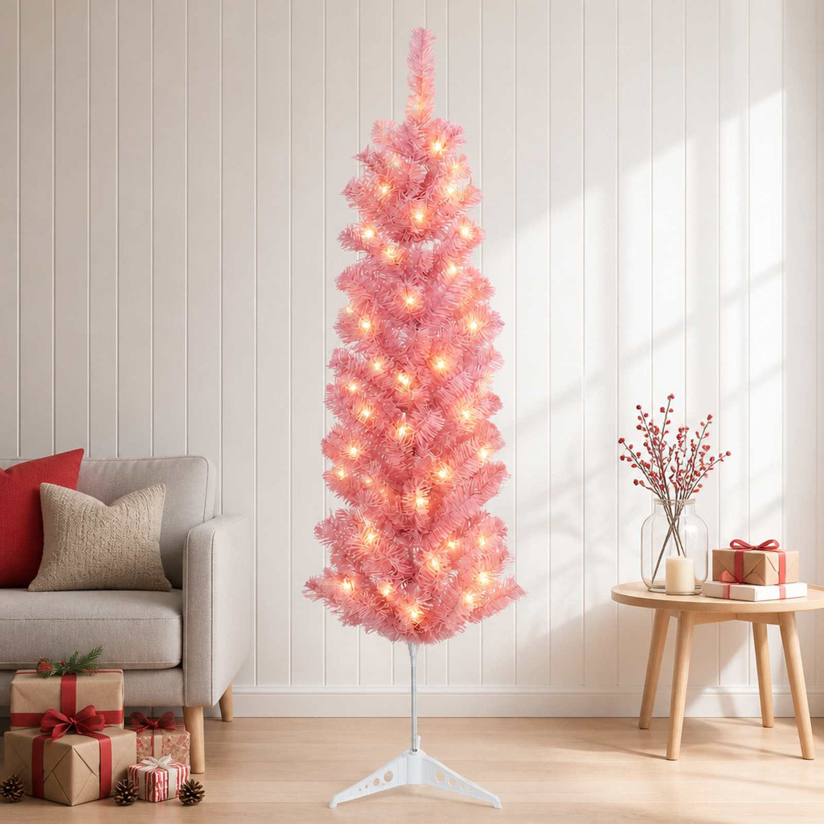 Dirbtinis lieknas Kalėdų medis 150 cm 150 LED Šilta balta
