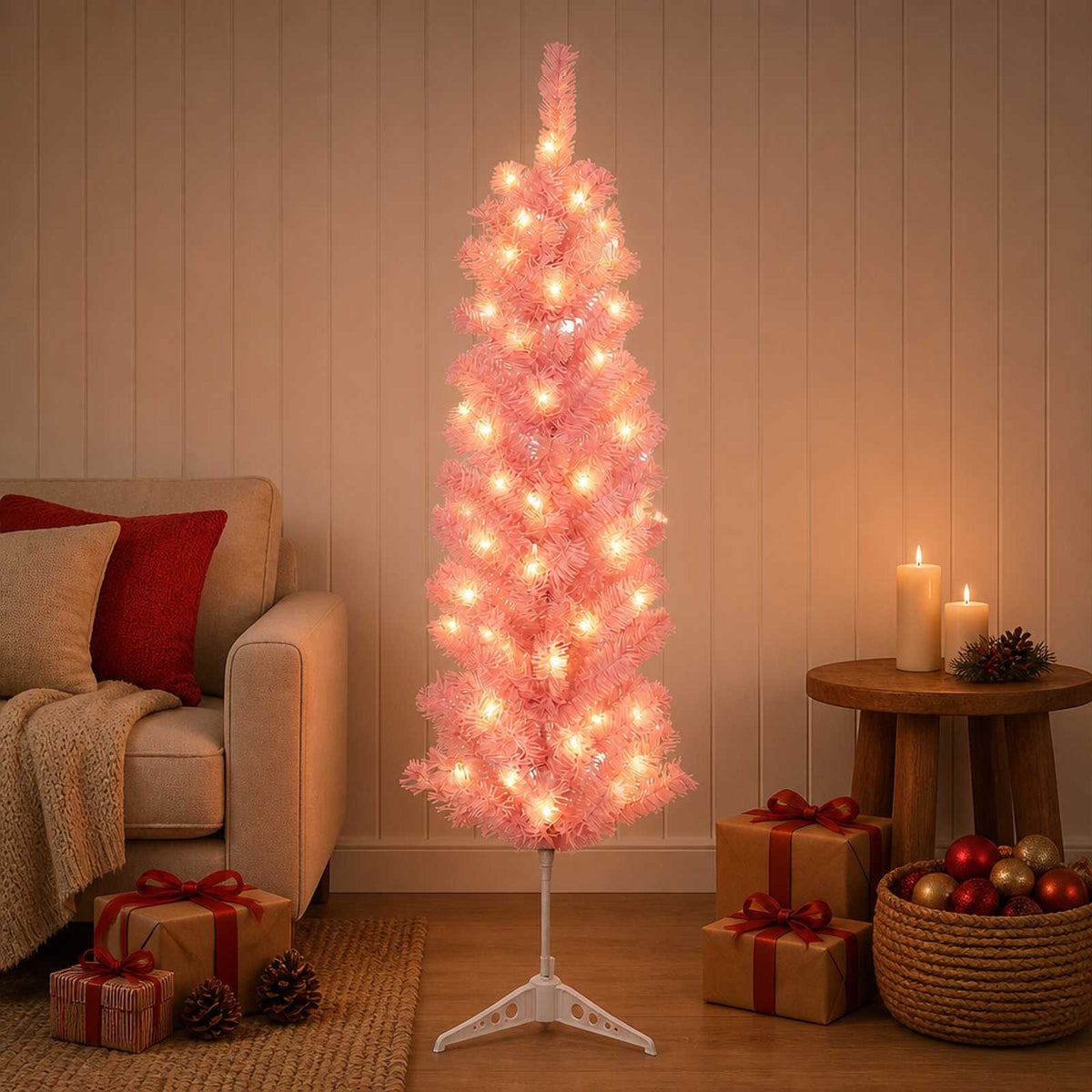 Dirbtinis lieknas Kalėdų medis 120 cm 150 LED Šilta balta
