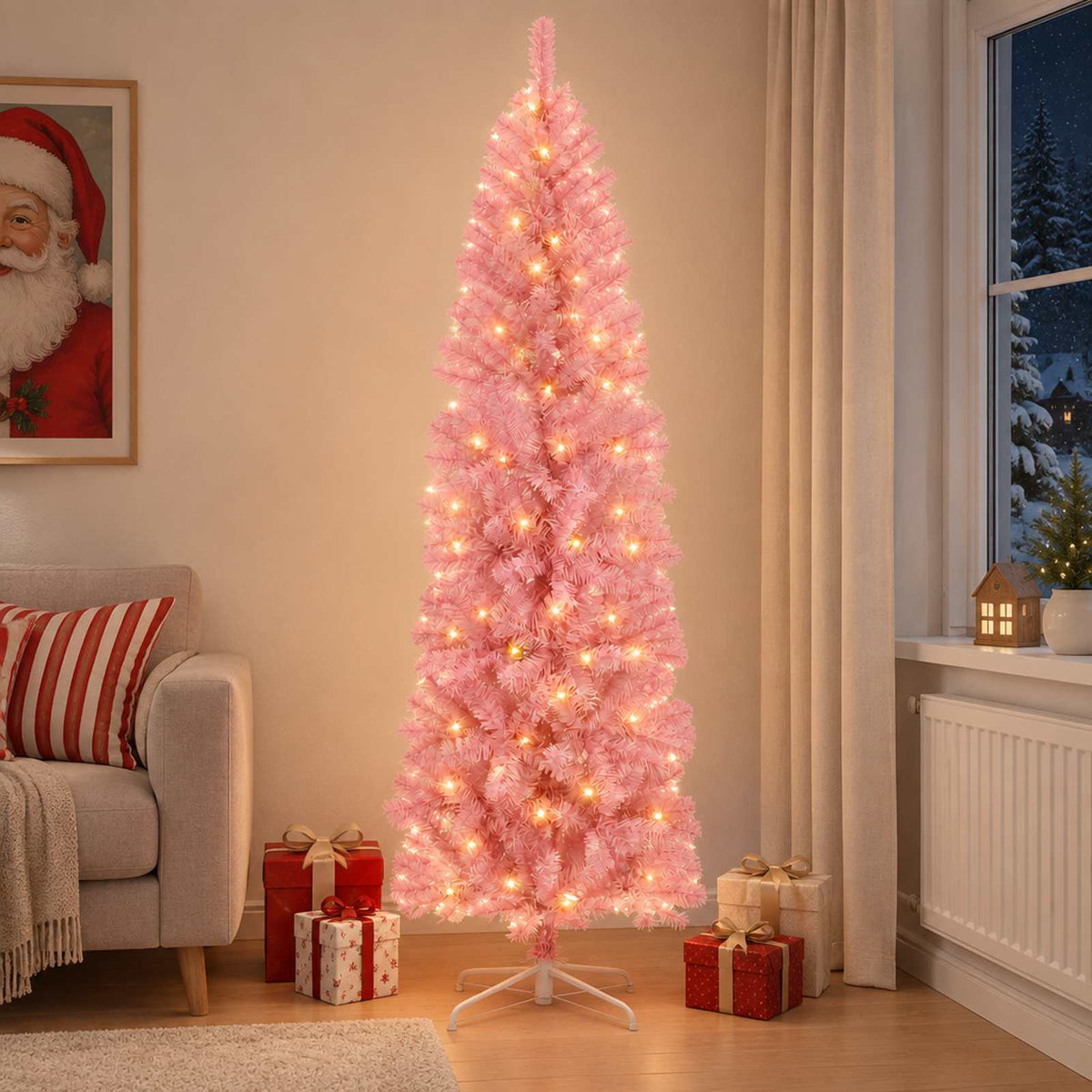 Dirbtinis lieknas Kalėdų medis 210 cm 300 LED Šilta balta
