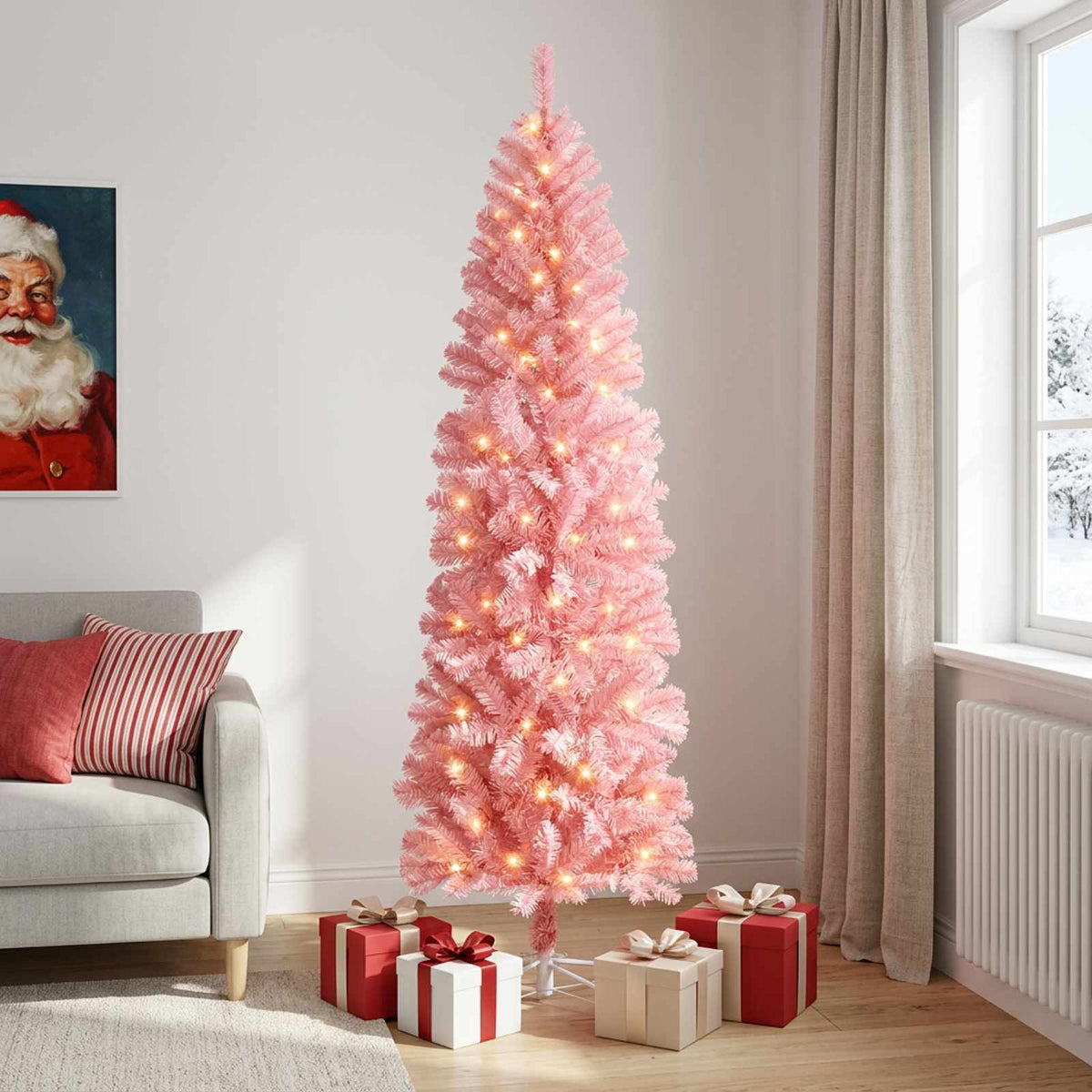 Dirbtinis lieknas Kalėdų medis 240 cm 300 LED Šilta balta