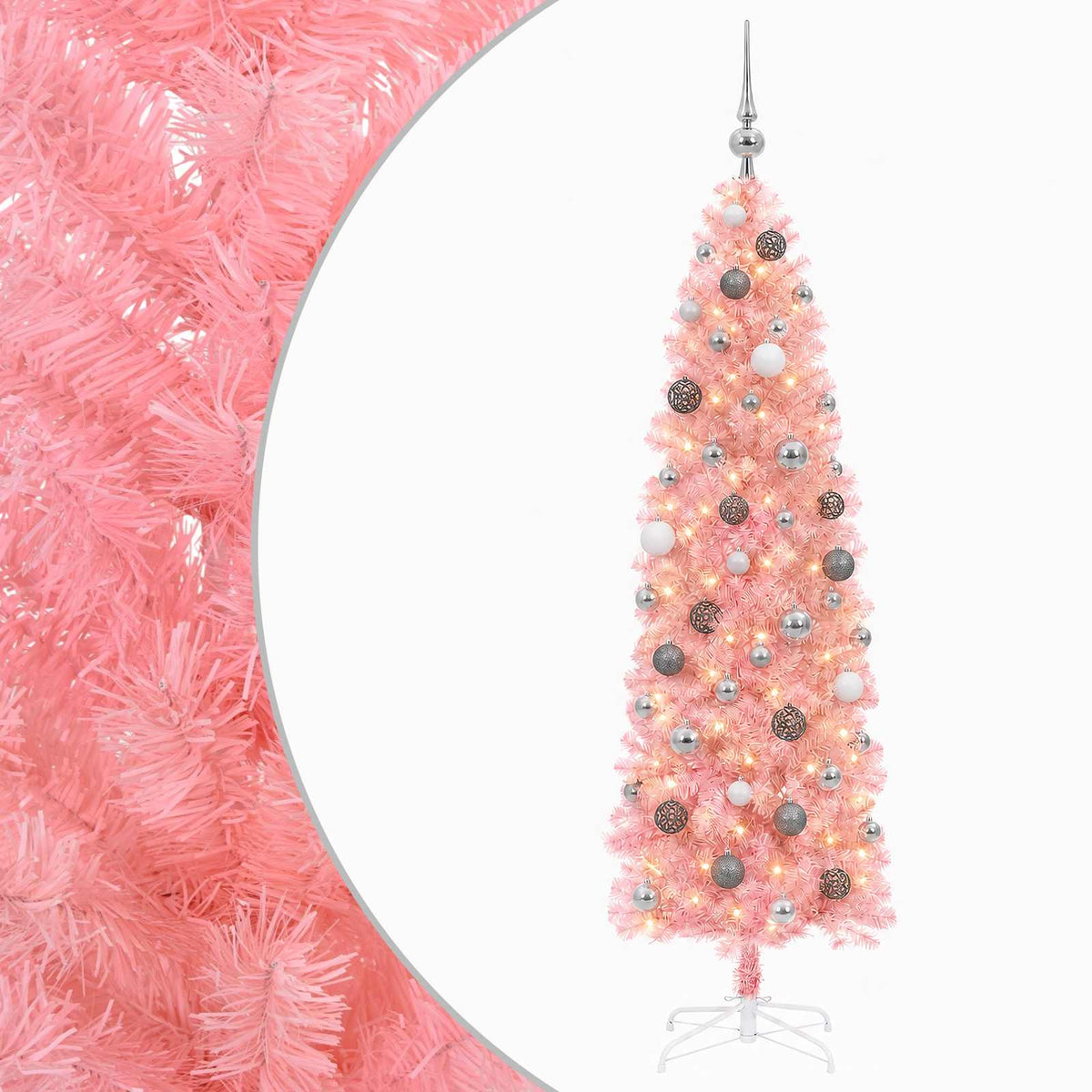Dirbtinė siaura kalėdinė eglutė su žaisliuku 180 cm 300 LED