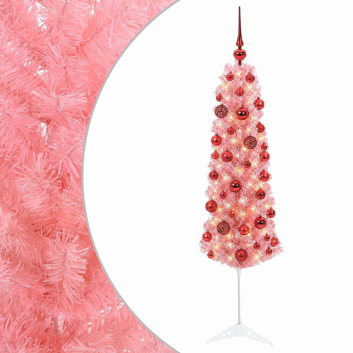 Dirbtinė siaura Kalėdų eglutė su žaisliukais 120 cm 150 LED