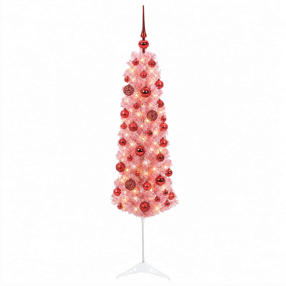 Dirbtinė siaura Kalėdų eglutė su žaisliukais 120 cm 150 LED