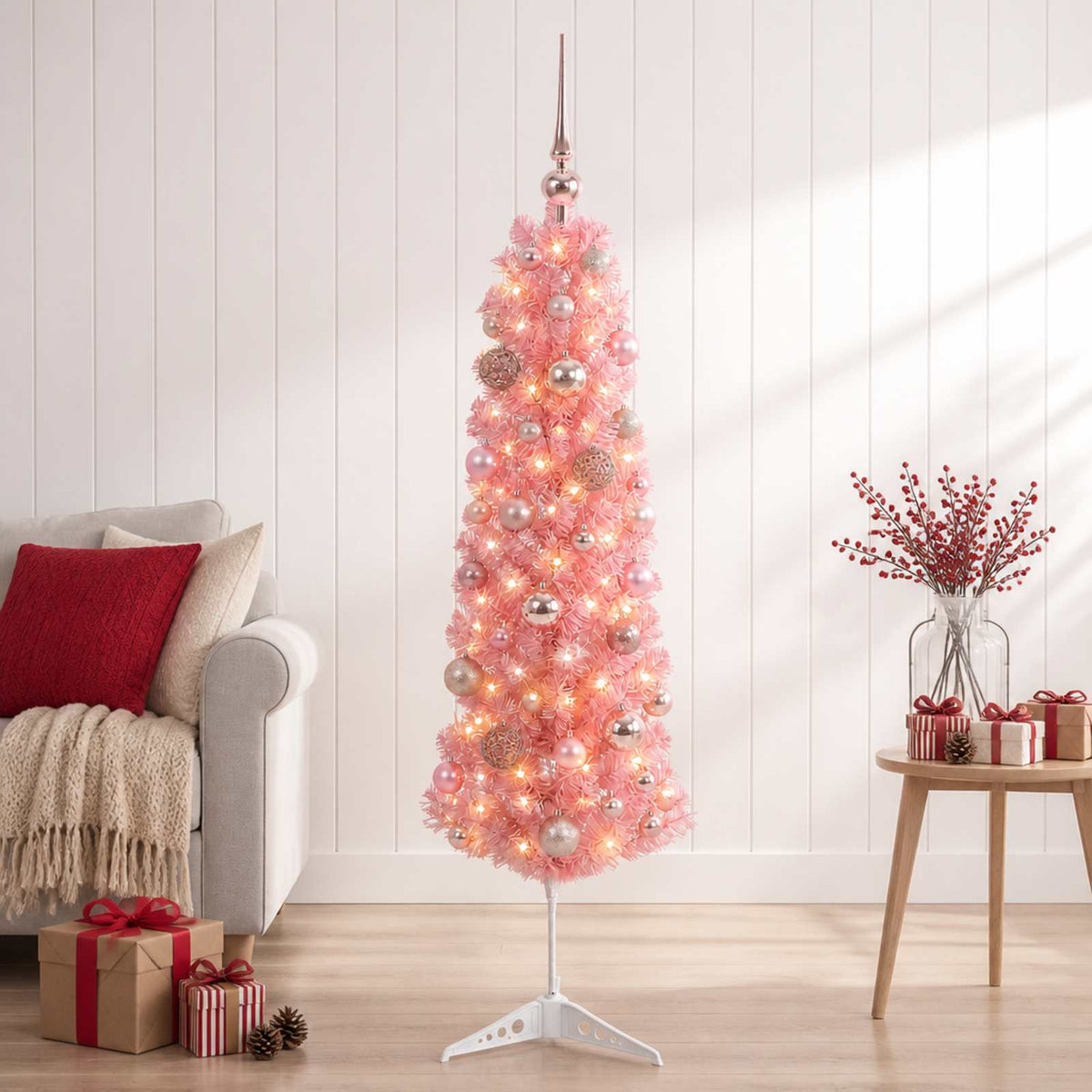 Dirbtinė siaura Kalėdų eglutė su žaisliuku 150 cm 150 LED