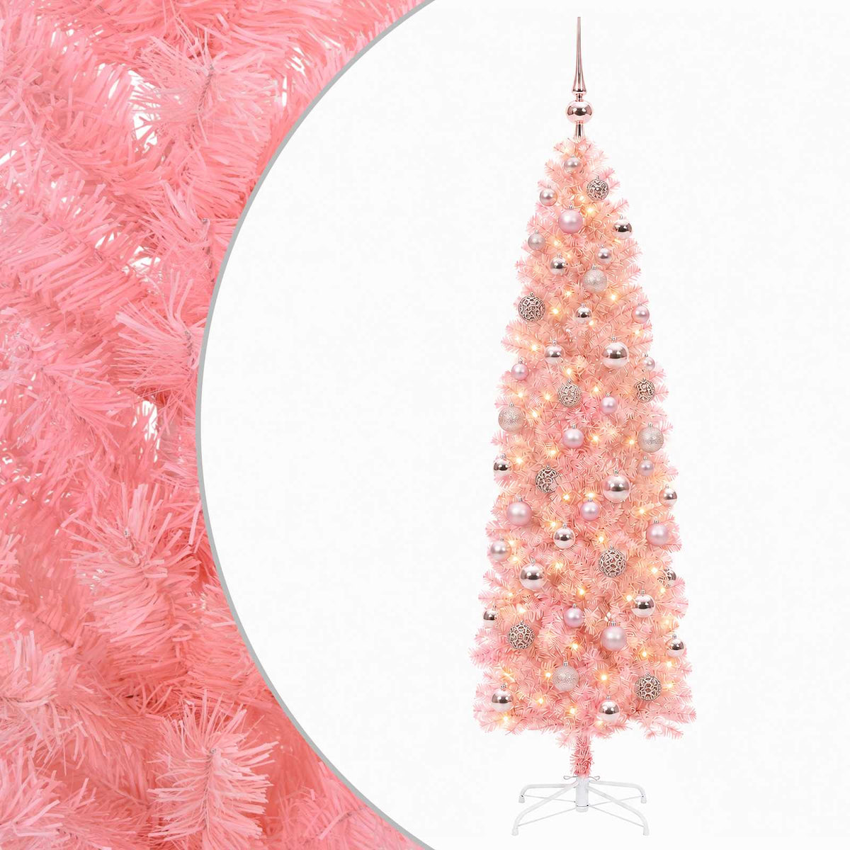 Dirbtinė siaura Kalėdų eglutė su žaisliukais 240 cm 300 LED
