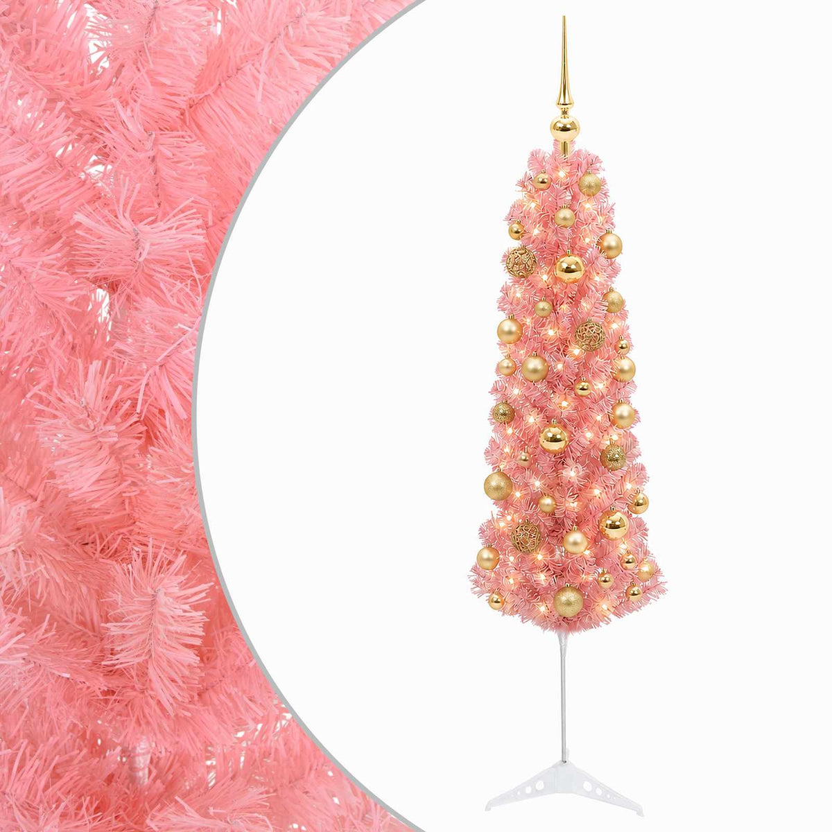 Dirbtinė siaura kalėdinė eglutė su žaisliukais 120 cm 150 LED