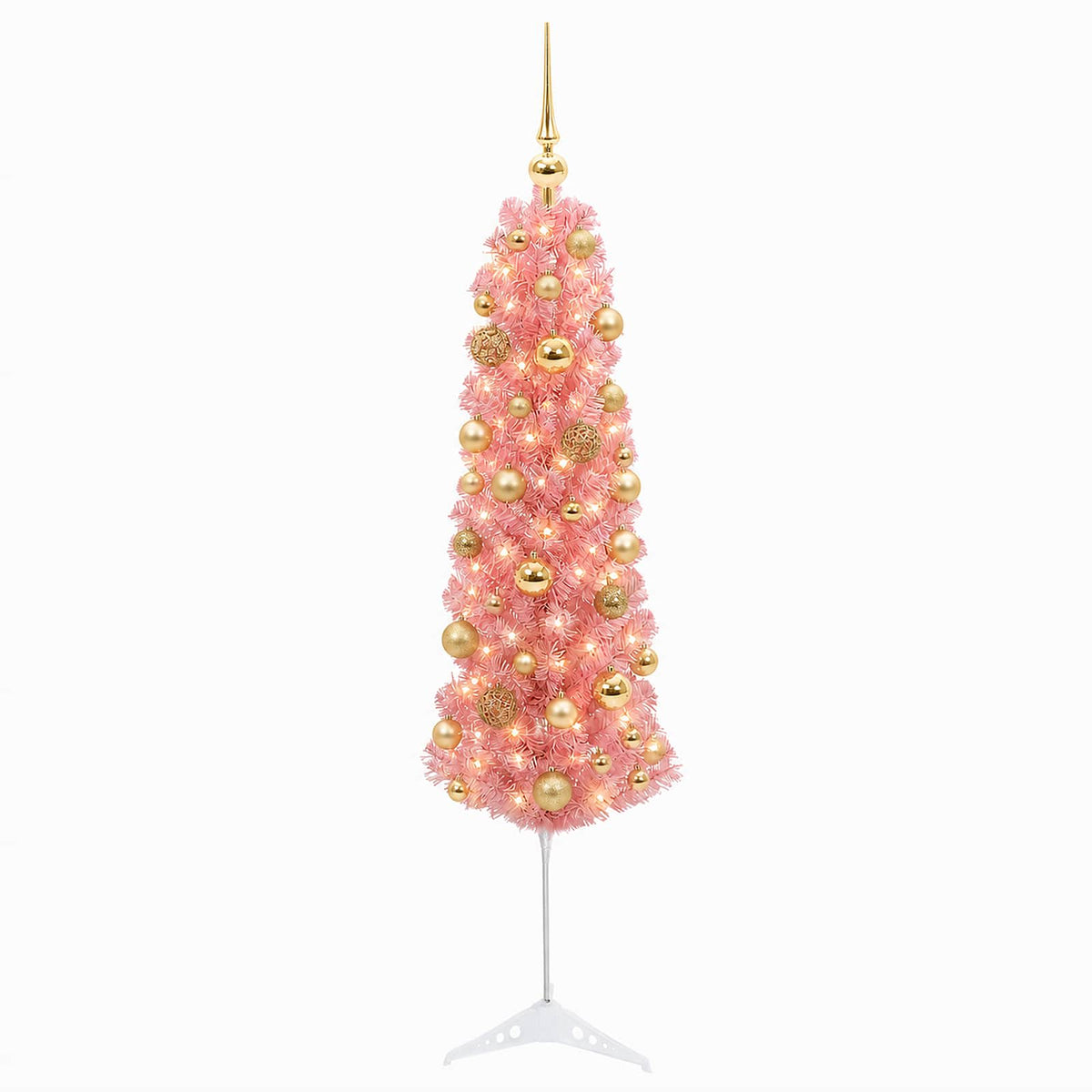 Dirbtinė siaura kalėdinė eglutė su žaisliukais 120 cm 150 LED