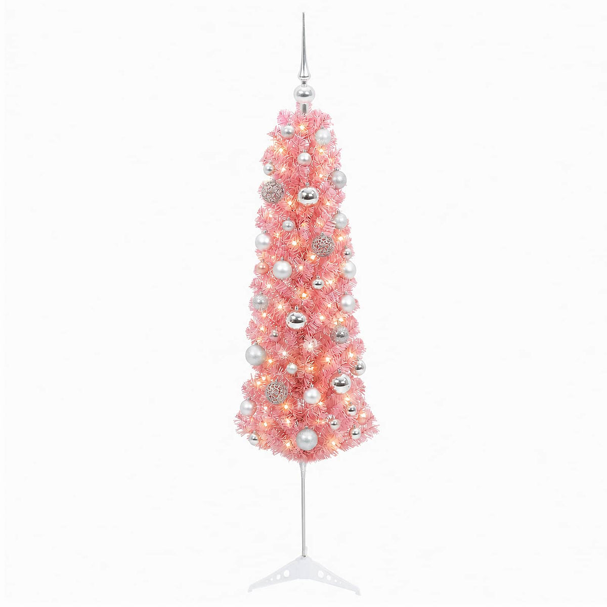 Dirbtinė siaura Kalėdų eglutė su žaisliuku 120 cm 150 LED