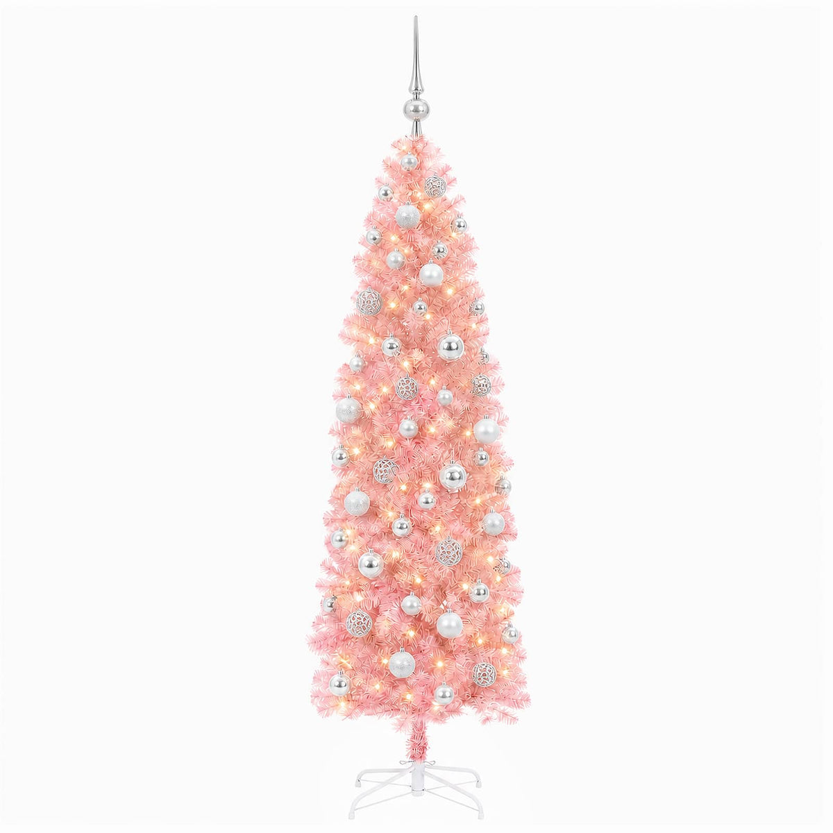 Dirbtinė siaura kalėdinė eglutė su žaisliuku 210 cm 300 LED