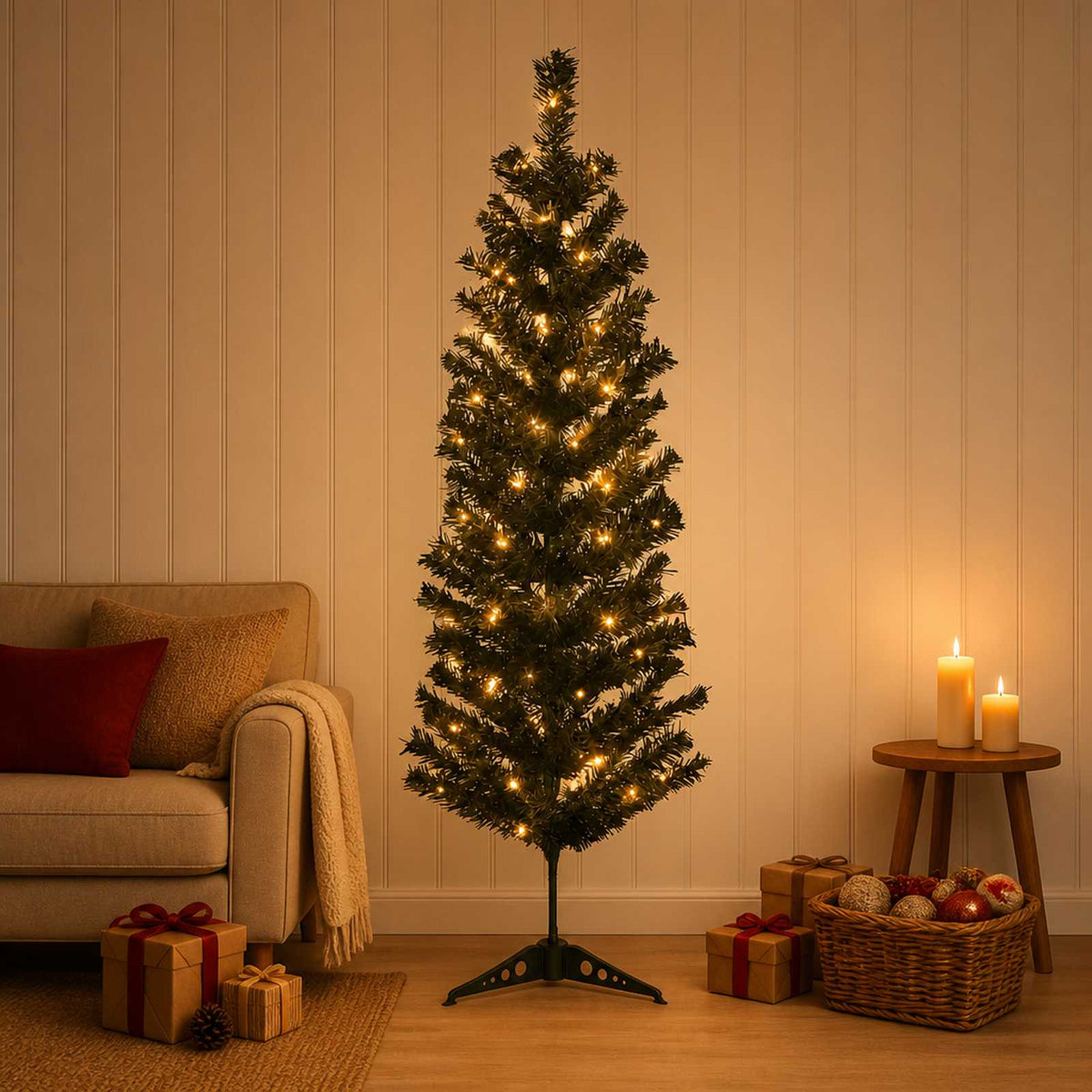 Dirbtinis lieknas Kalėdų medis 150 cm 150 LED Šilta balta