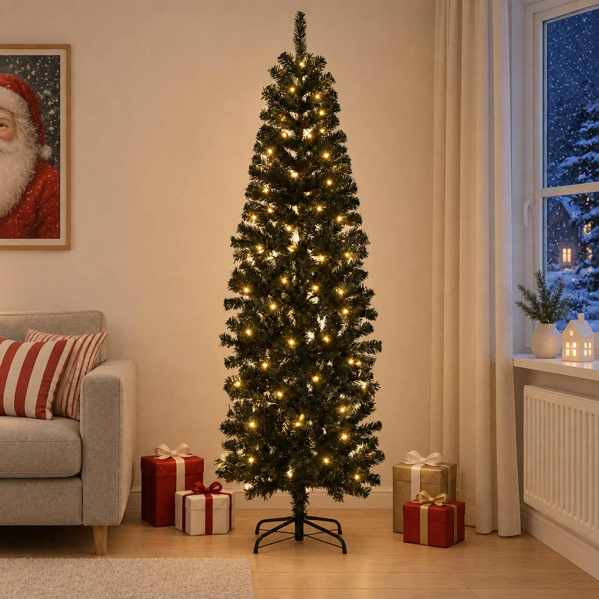 Dirbtinis lieknas Kalėdų medis 240 cm 300 LED Šilta balta