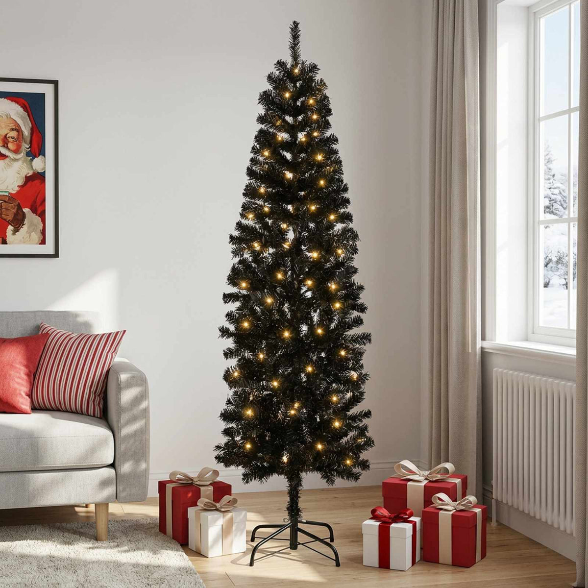 Dirbtinis lieknas Kalėdų medis 240 cm 300 LED Šilta balta