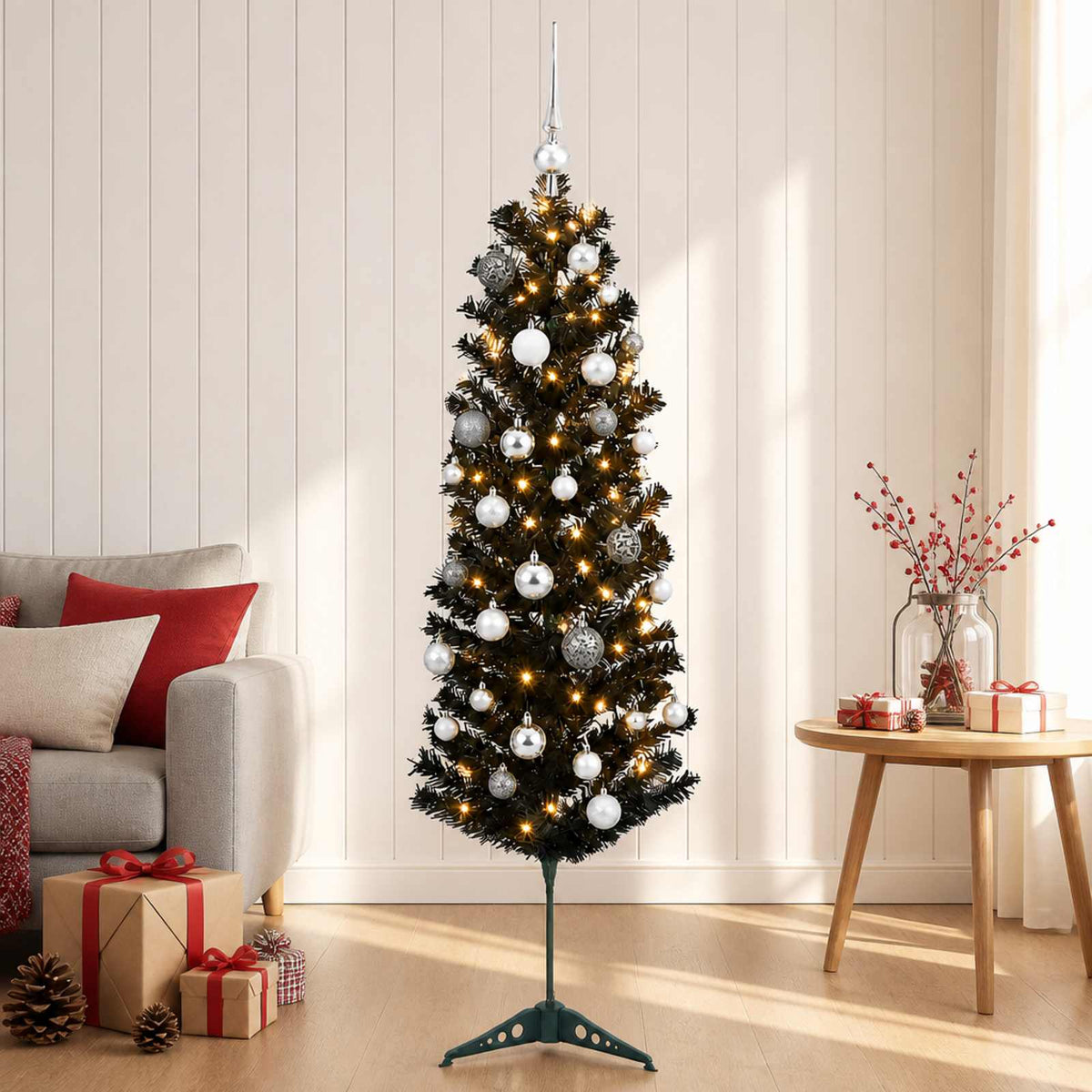 Dirbtinė siaura kalėdinė eglutė su žaisliuku 150 cm 150 LED