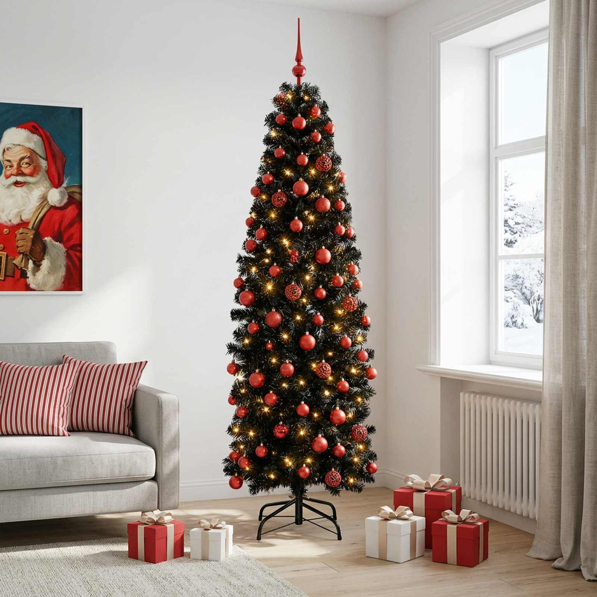 Dirbtinė siaura kalėdinė eglutė su žaisliuku 180 cm 300 LED