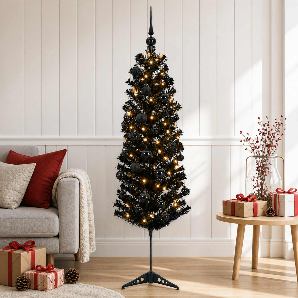 Dirbtinė siaura kalėdinė eglutė su žaisliuku 150 cm 150 LED