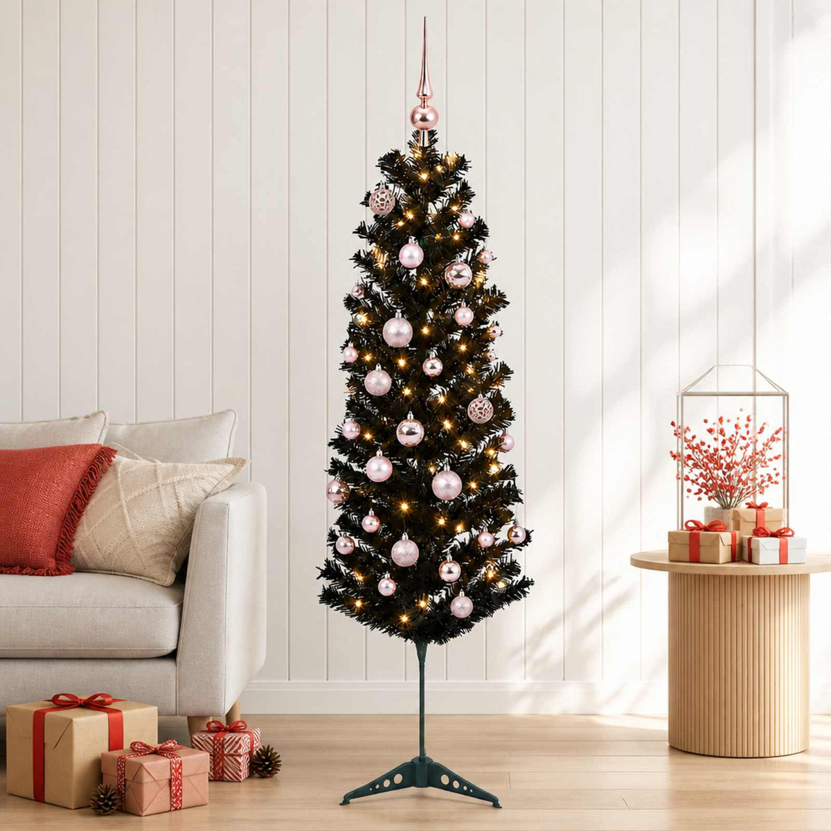 Dirbtinė siaura kalėdinė eglutė su žaisliuku 120 cm 150 LED