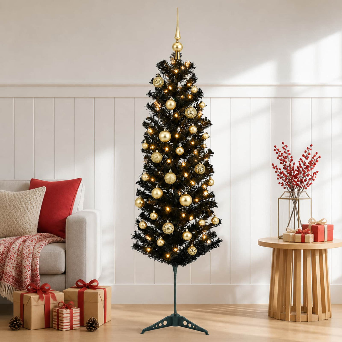 Dirbtinė siaura kalėdinė eglutė su žaisliuku 120 cm 150 LED