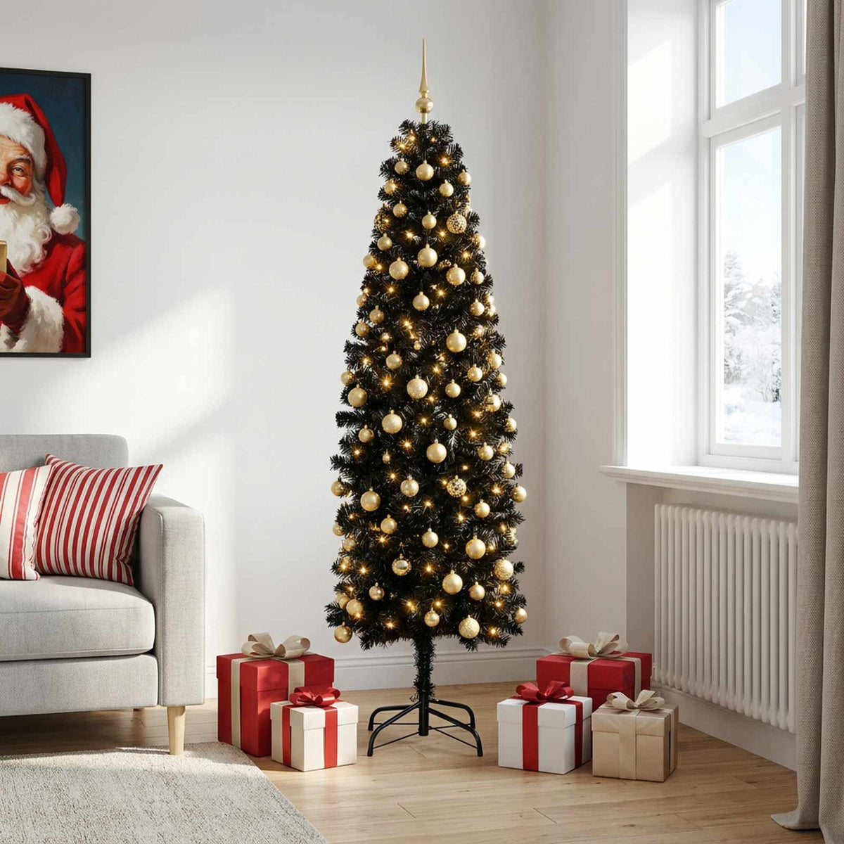 Dirbtinė siaura kalėdinė eglutė su žaisliuku 210 cm 300 LED