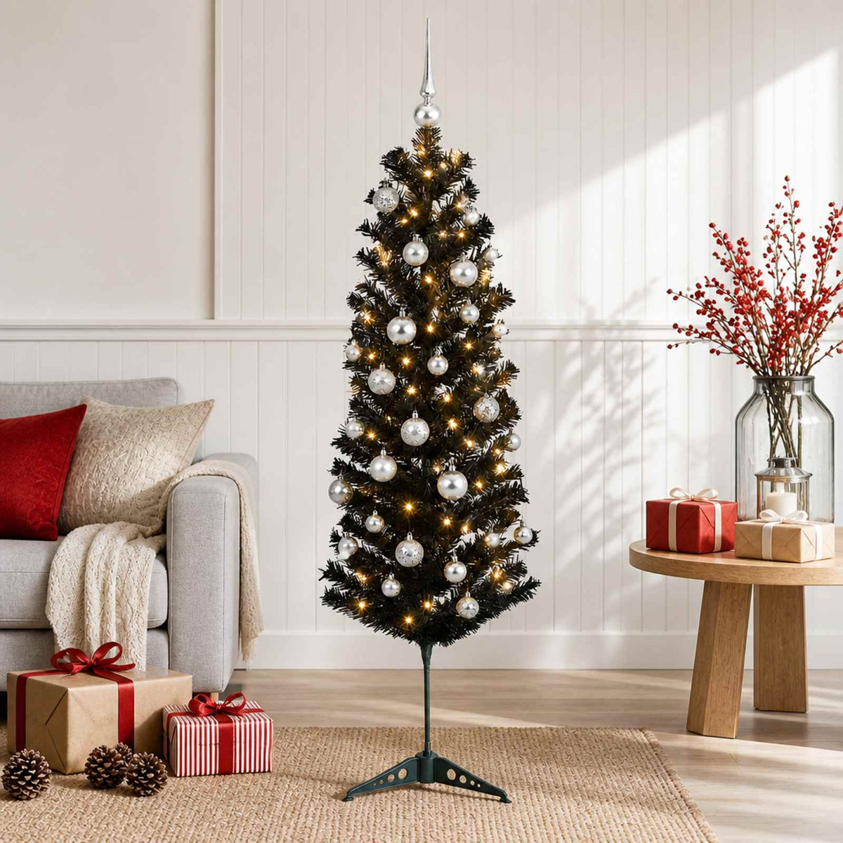 Dirbtinė siaura kalėdinė eglutė su žaisliuku 150 cm 150 LED