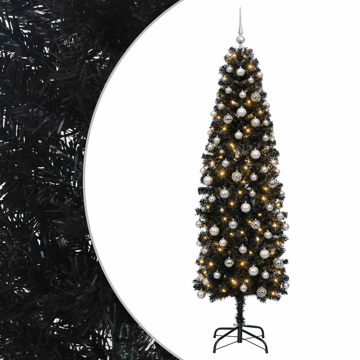 Dirbtinė siaura kalėdinė eglutė su žaisliuku 210 cm 300 LED