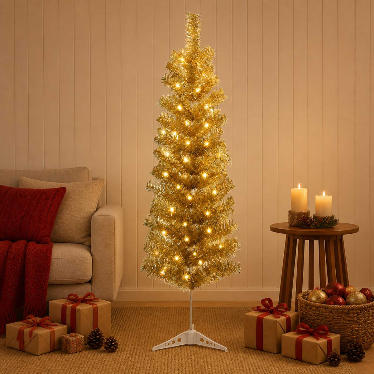 Dirbtinis lieknas Kalėdų medis 150 cm 150 LED Šilta balta