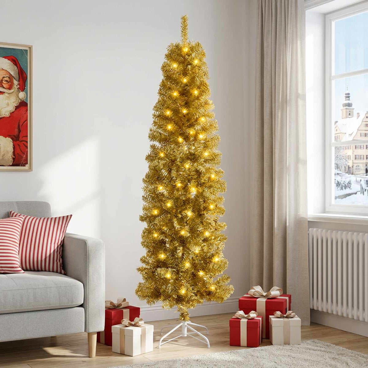 Dirbtinis lieknas Kalėdų medis 180 cm 300 LED Šilta balta