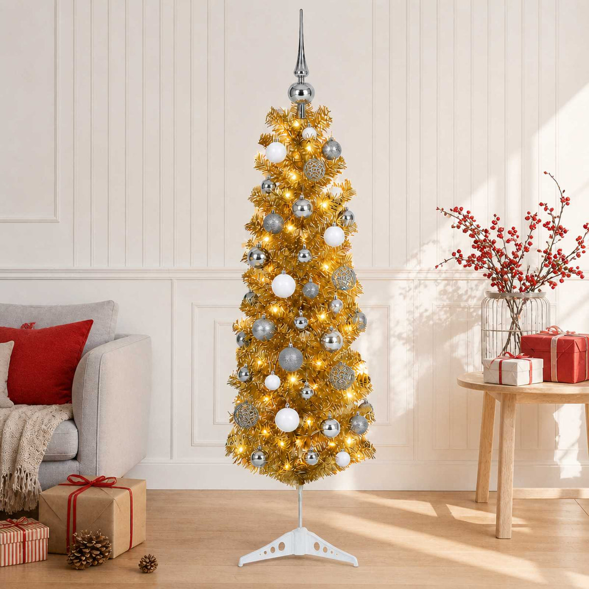 Dirbtinė liekna Kalėdų eglutė su burbulais 150 cm 150 LED