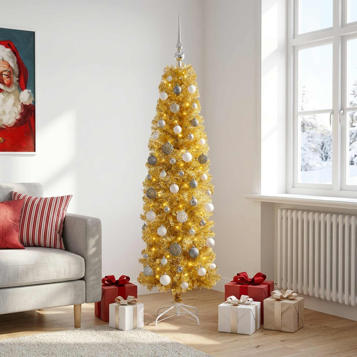 Dirbtinė liekna Kalėdų eglutė su burbulais 210 cm 300 LED
