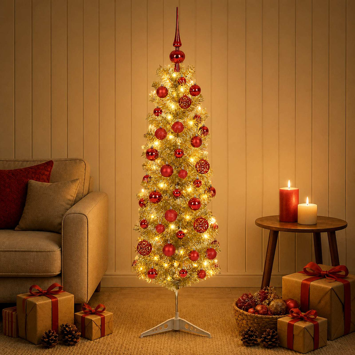 Dirbtinė liekna Kalėdų eglutė su burbulais 150 cm 150 LED