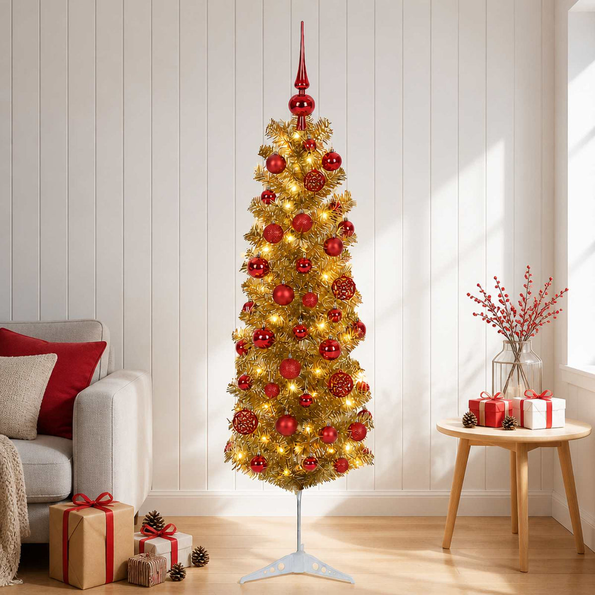 Dirbtinė liekna Kalėdų eglutė su burbulais 120 cm 150 LED