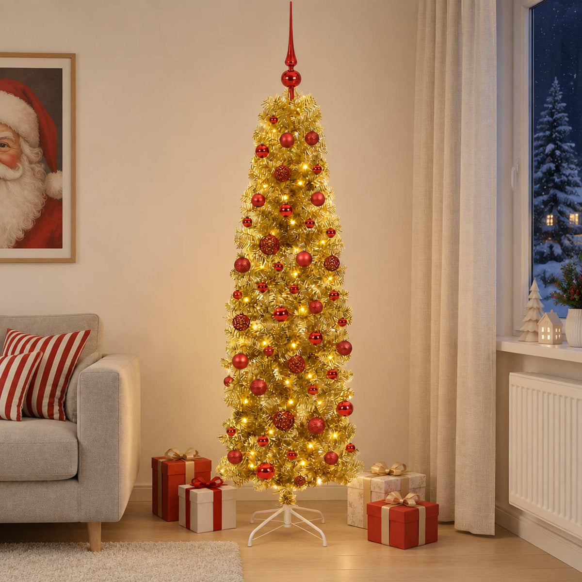 Dirbtinė liekna Kalėdų eglutė su burbulais 210 cm 300 LED