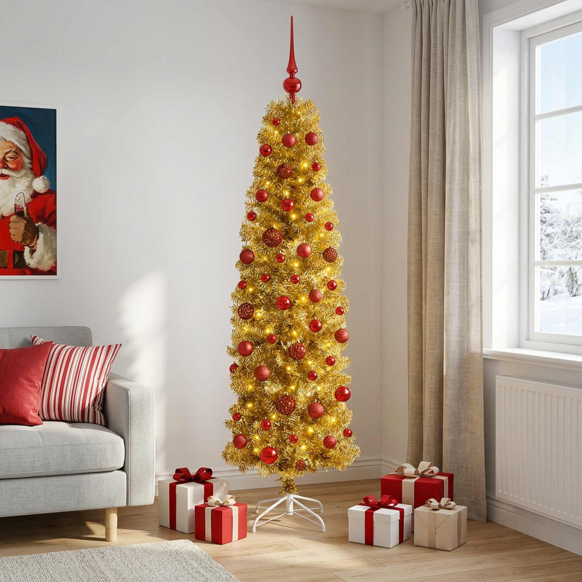 Dirbtinė liekna Kalėdų eglutė su burbulais 210 cm 300 LED