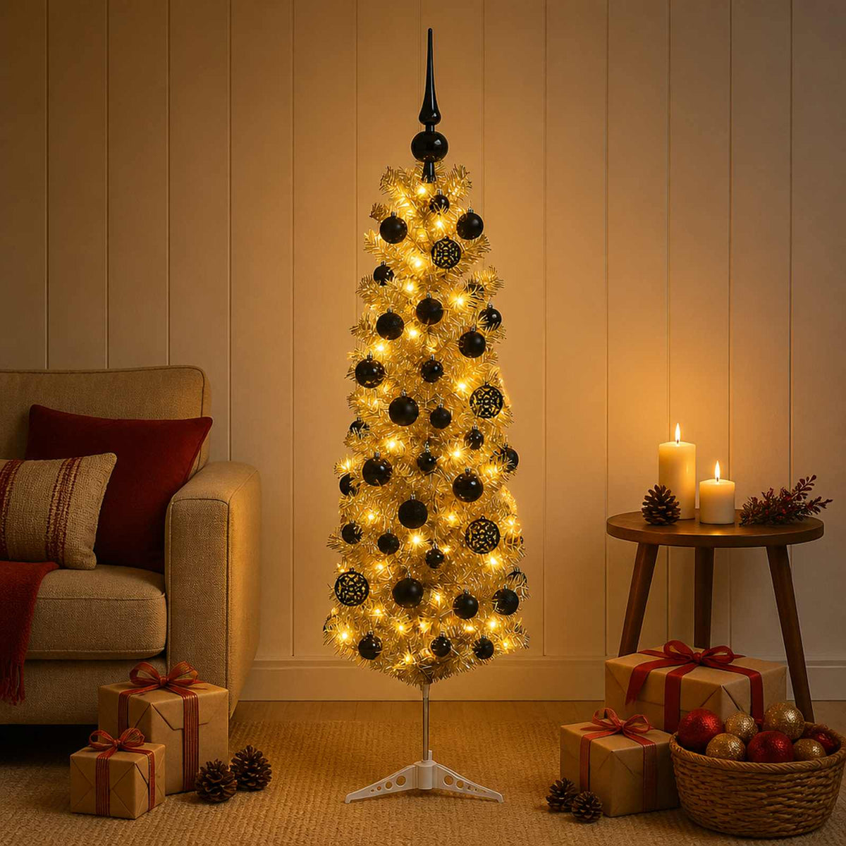 Dirbtinė liekna Kalėdų eglutė su burbulais 120 cm 150 LED