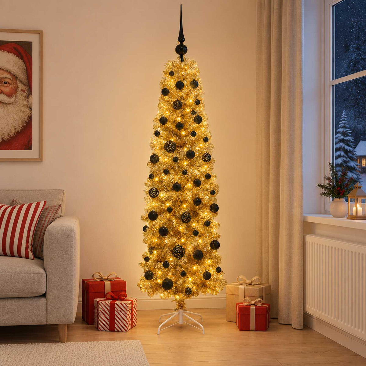 Dirbtinė liekna Kalėdų eglutė su burbulais 210 cm 300 LED