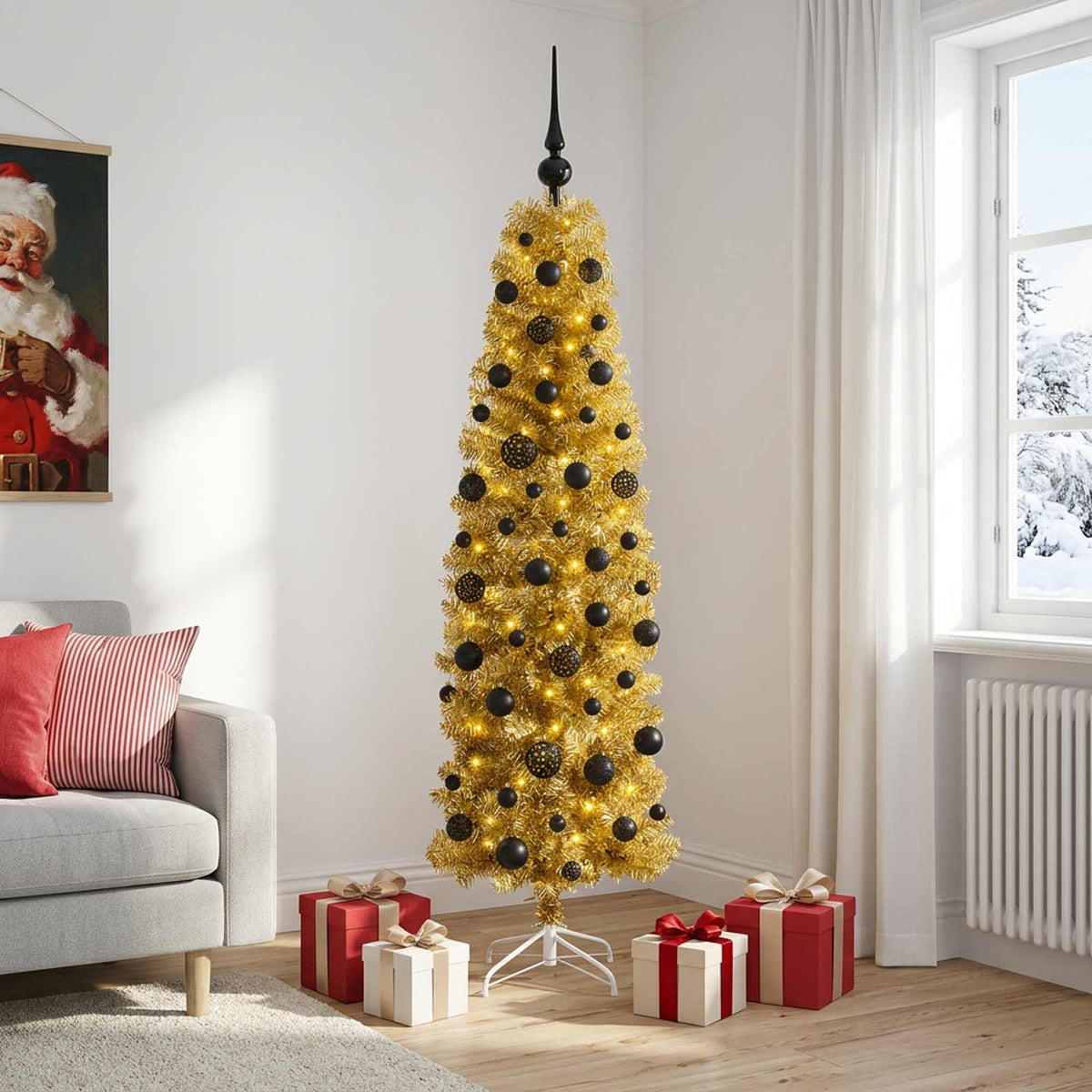 Dirbtinė liekna Kalėdų eglutė su burbulais 180 cm 300 LED