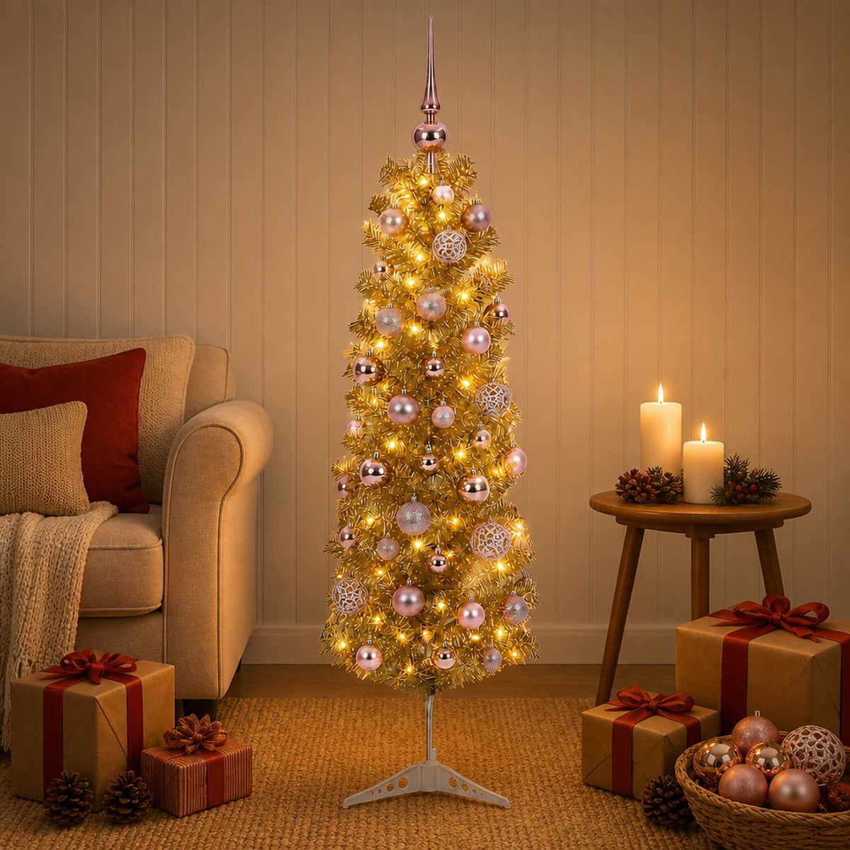 Dirbtinė liekna Kalėdų eglutė su burbulais 120 cm 150 LED