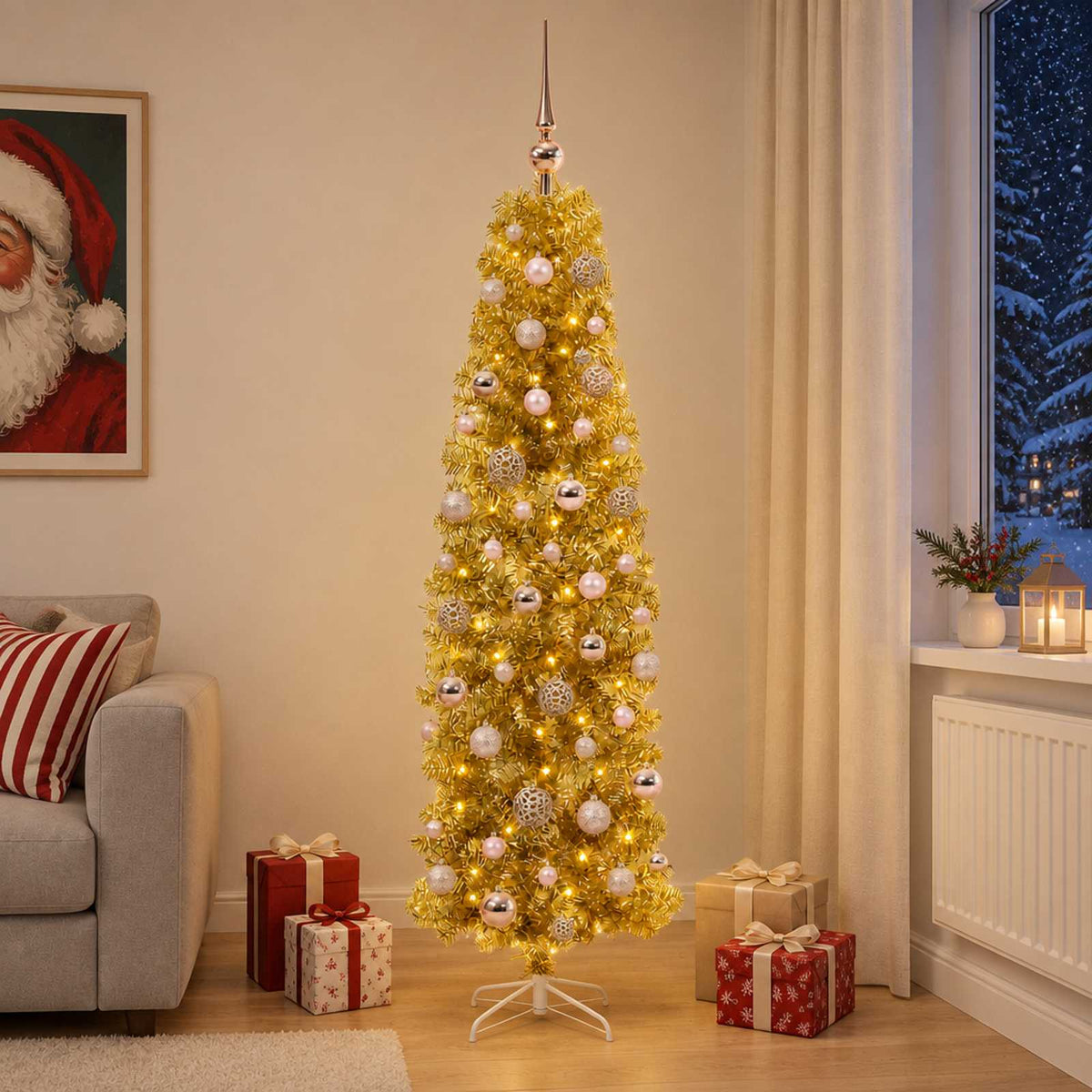 Dirbtinė liekna Kalėdų eglutė su burbulais 210 cm 300 LED