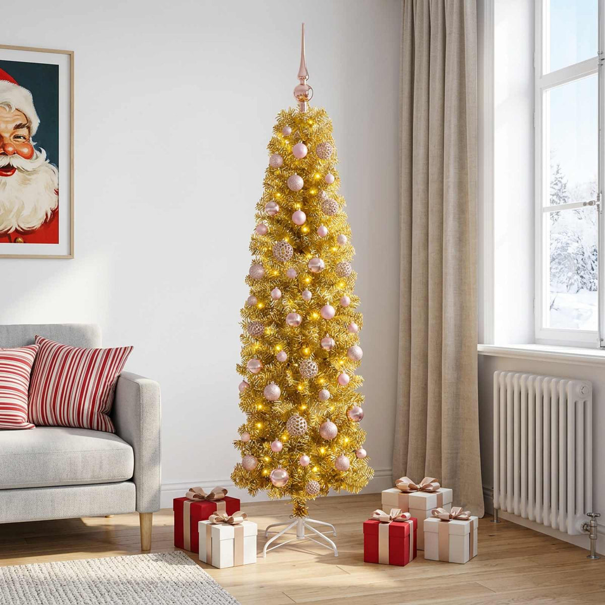 Dirbtinė liekna Kalėdų eglutė su burbulais 210 cm 300 LED