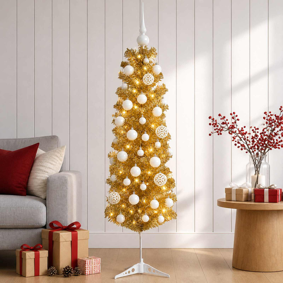 Dirbtinė liekna Kalėdų eglutė su burbulais 150 cm 150 LED