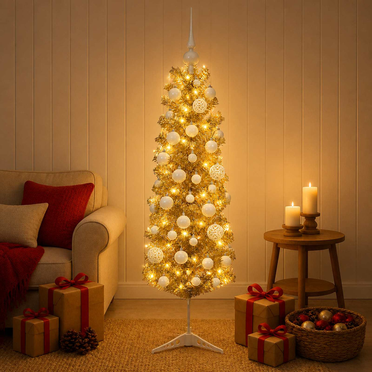 Dirbtinė liekna Kalėdų eglutė su burbulais 120 cm 150 LED