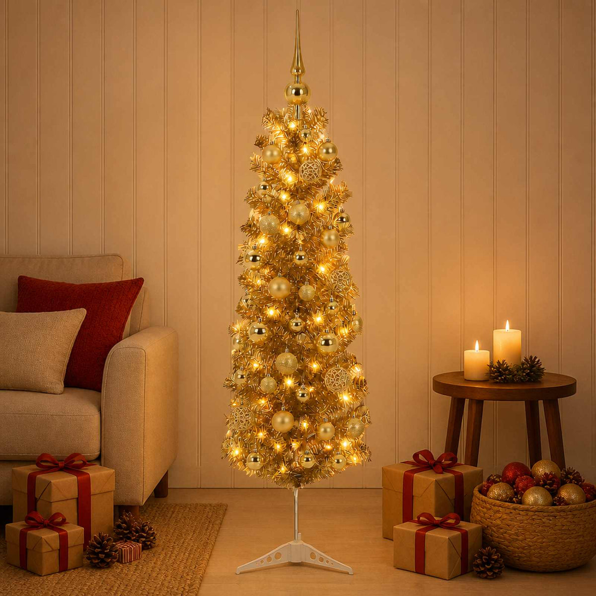 Dirbtinė liekna Kalėdų eglutė su burbulais 120 cm 150 LED